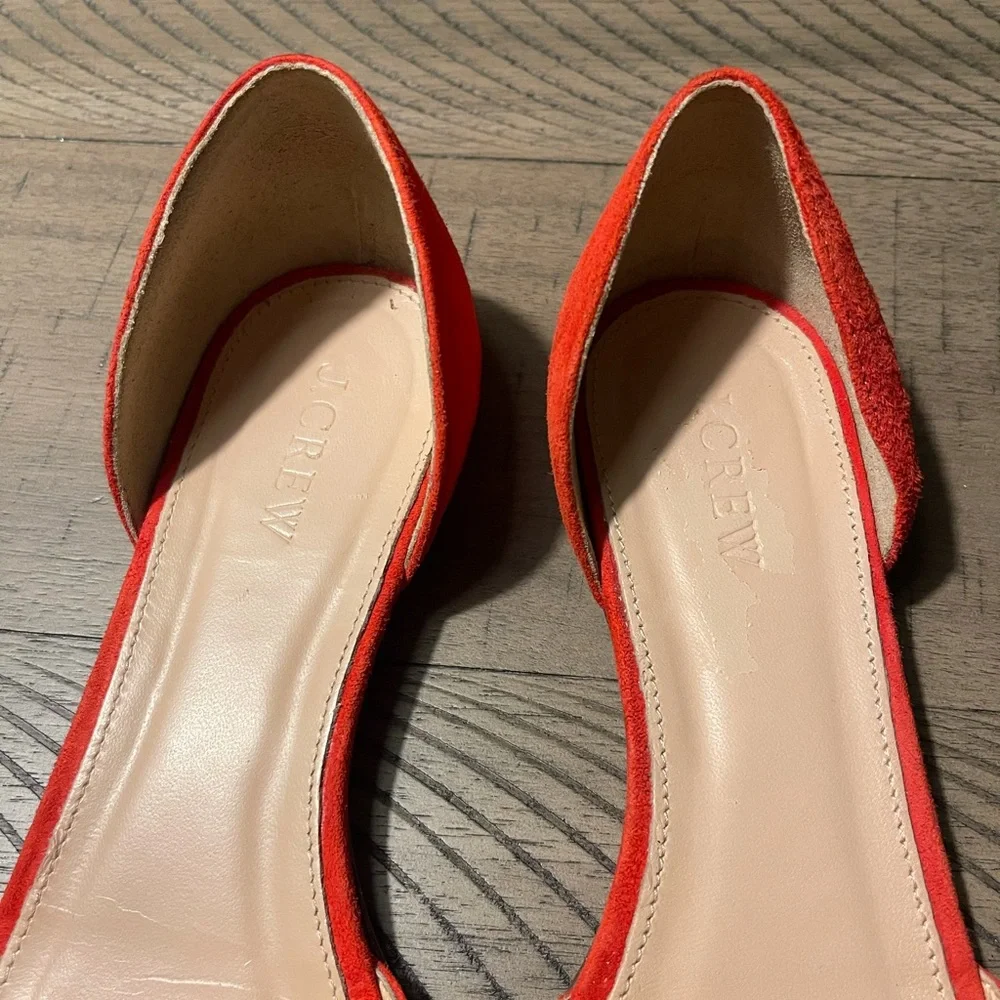 J. Crew Orange Suede Tassel Pointed Toe D'Orsay Flats - Picture 3 of 6